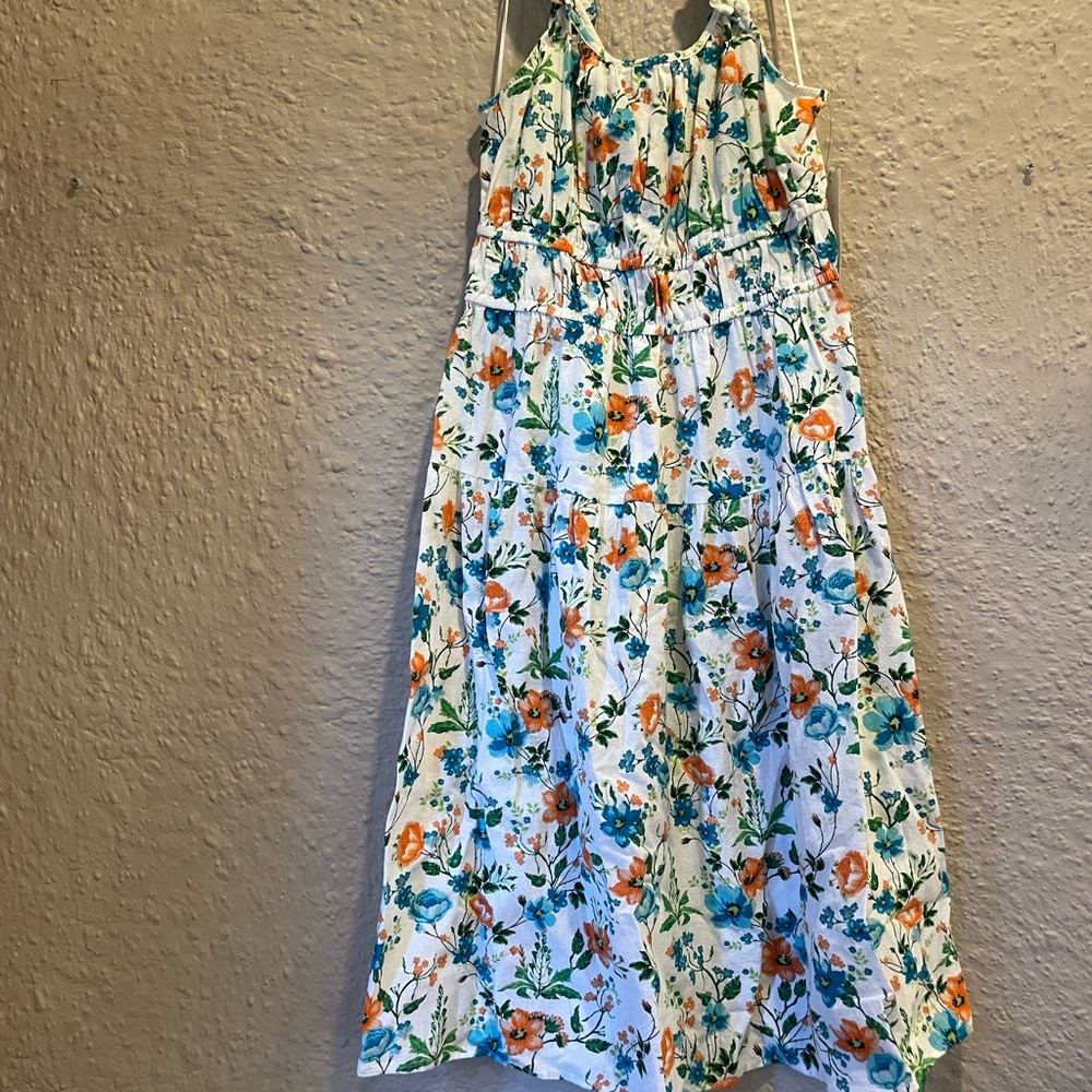 Floral Kids Dress with Orange and Blue Accents
